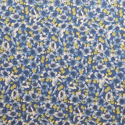 JoAnn Fabrics - Blue, White, Yellow Packed Flower Print Fabric