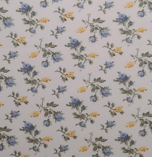 Faye Burgos for Marcus Brothers Textiles - White Fabric / Blue and Yellow Flower Print