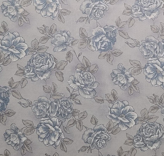 Morning Mist Designed by Northcott Studio Quest for a Cure - Pale Blue and Gray Tonal Fabric / Pale Blue Rose Print