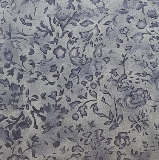 Beth Bruske for David Textiles - Navy Blue Tonal Fabric / Tone-on-Tone Flower Print