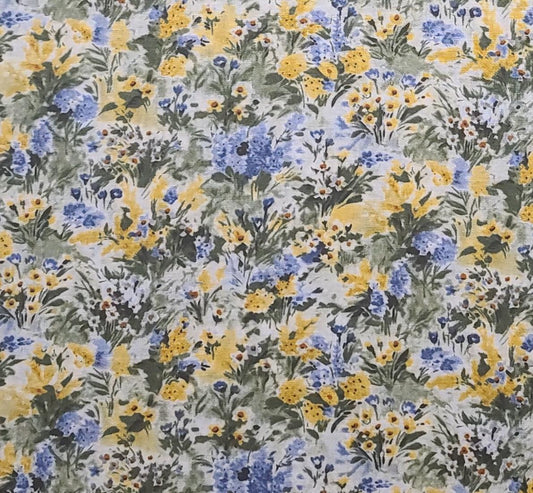 JoAnn Fabrics - White, Yellow, Blue, Green Allover Flower Print Fabric