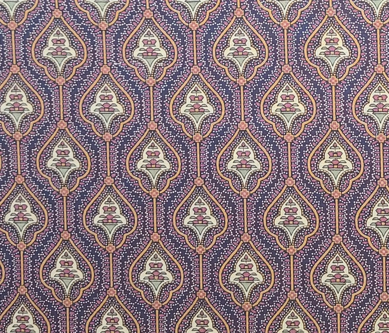 Fabric Country - Dark Blue Fabric / Brick Red, Tan, Green Print