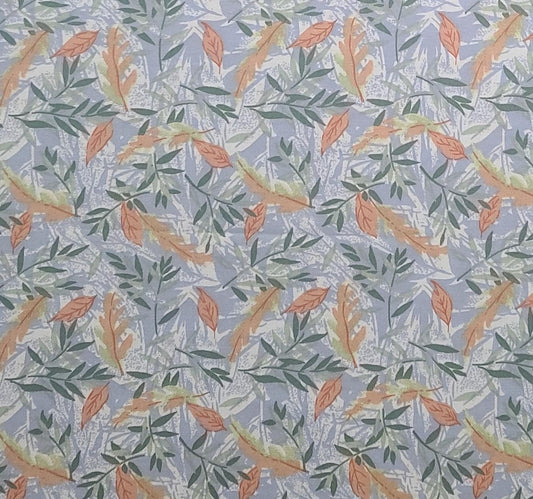 Blue/Gray Fabric / Green, Light Orange Leaf Print - Selvage to Selvage Print