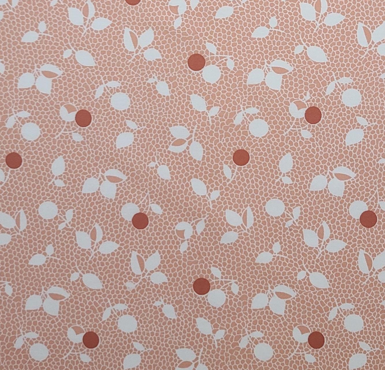 Coral Fabric / White Lace and Leaf Print / Red Dots - Selvage to Selvage Print