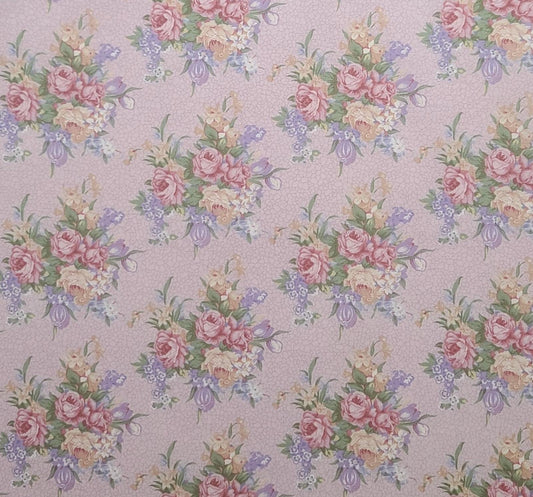 Daisy Kingdom #1292 Springs Allover Springs Industries - Orchid Colored Textured Print Fabric / Floral Bouquet Print