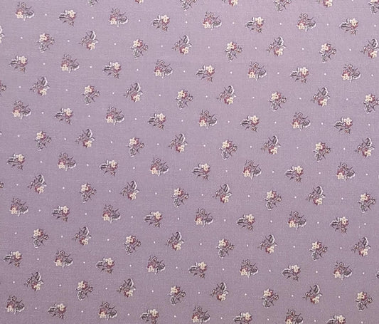 Lavender Fabric / Pink and White Flower Print / White Micro Dot - Selvage to Selvage Print