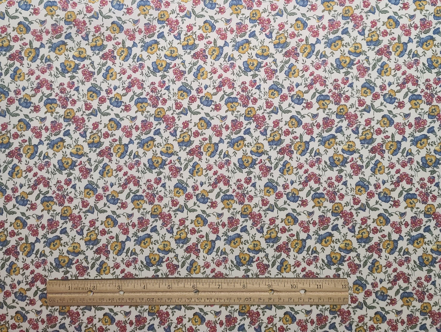 In the Beginning Collection Northcott - White Fabric / Pink, Blue, Gold Flower Print