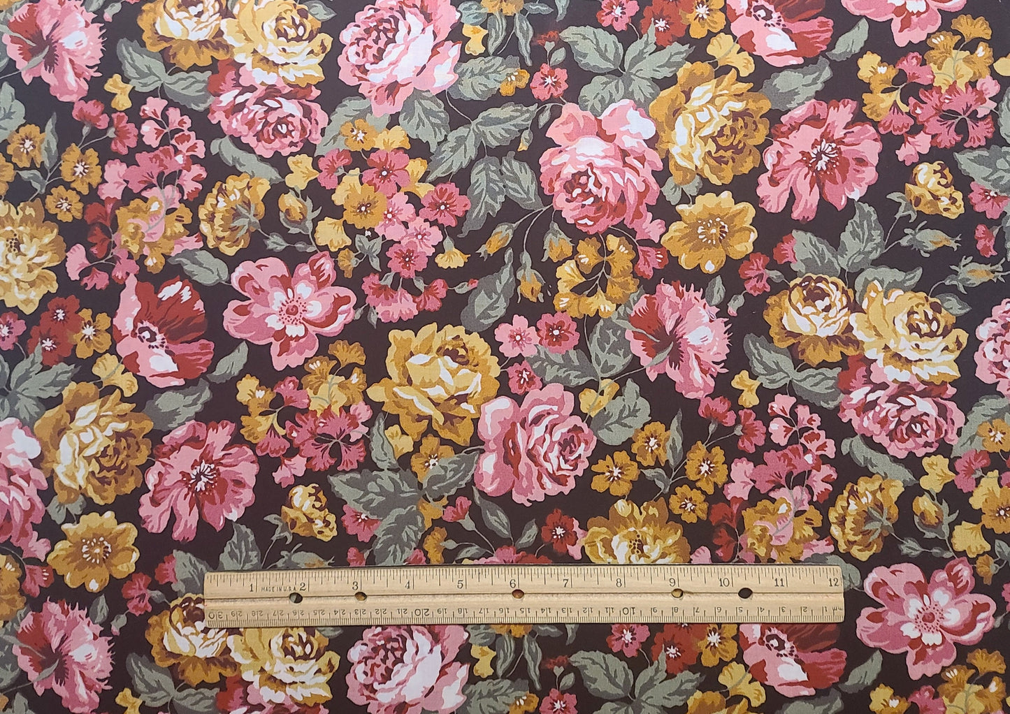 Wamsutta OTC - Black Fabric / Red, Pink, Gold, White Large Flower Print