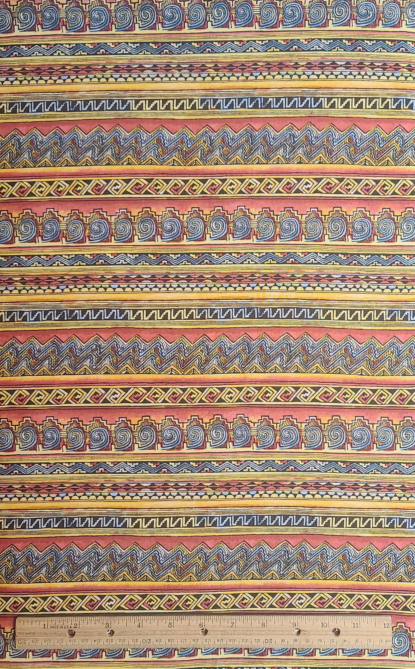 Border Stripe Print Fabric - Red, Yellow, Gold, Blue Southwest Print