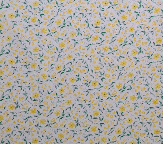 Quilters Only Signature Calicos #6663 Springs Industries Inc - White Fabric / Yellow, Green Flower and Leaf Print