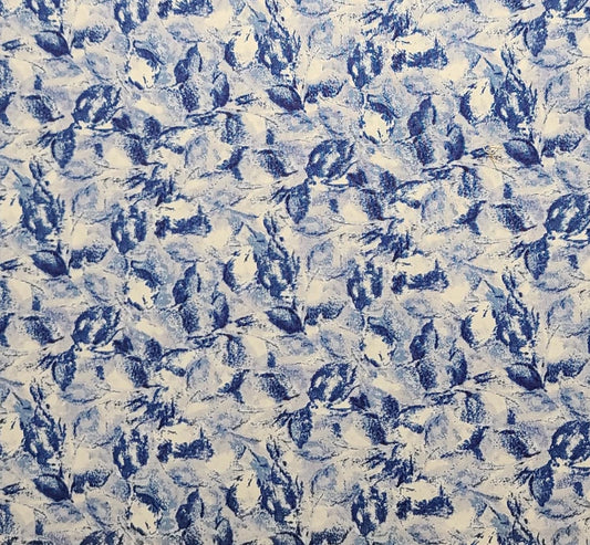 China Rose Patt #1470 Ro Gregg Northcott Studio - White, Dark Blue, Lavender Impressionist Style Flower Print Fabric