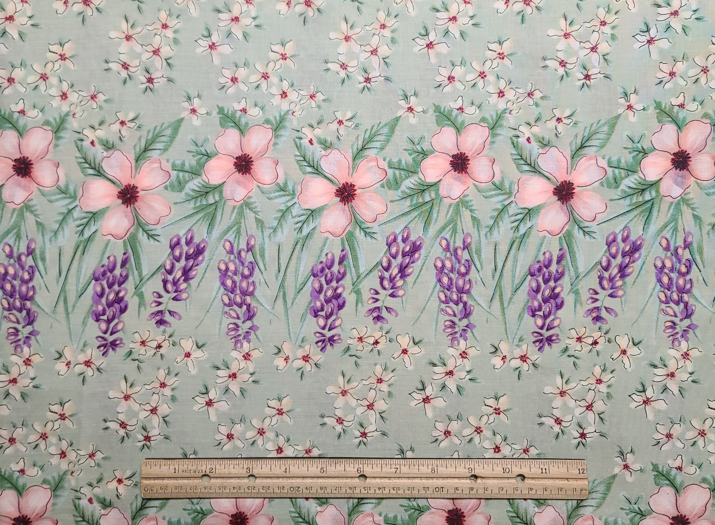 Watercolor Inspirations by Pat Margaret & Donna Slusser for SSI - Green Fabric / Flower Border Print