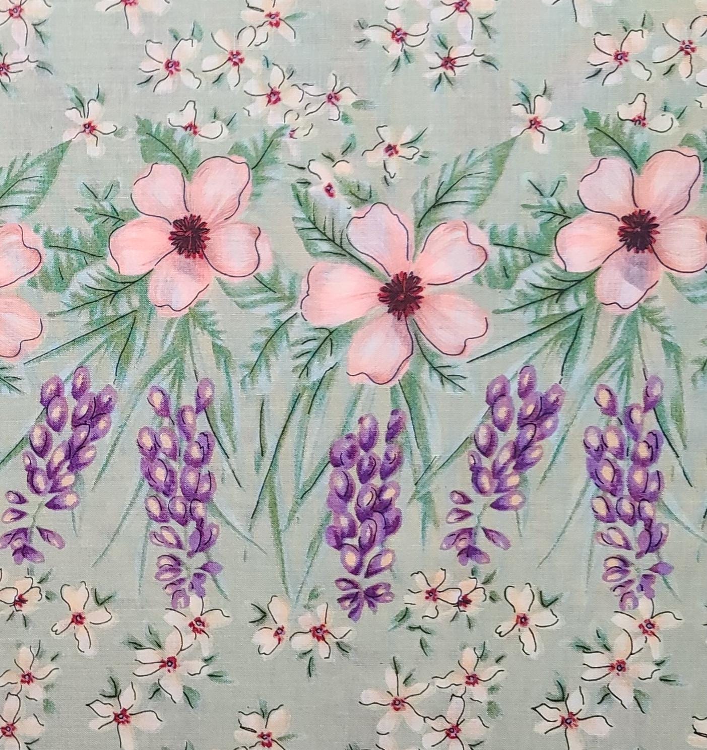 Watercolor Inspirations by Pat Margaret & Donna Slusser for SSI - Green Fabric / Flower Border Print