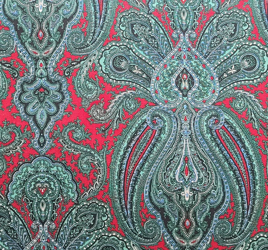 Charleston by Jinny Beyer for RJR Fashion Fabrics - Dark Red Fabric / Green, Blue, White Giant Paisley and Medallion Print