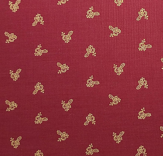 JoAnn Fabrics - Cranberry Colored Fabric / Gold Metallic Holly Print