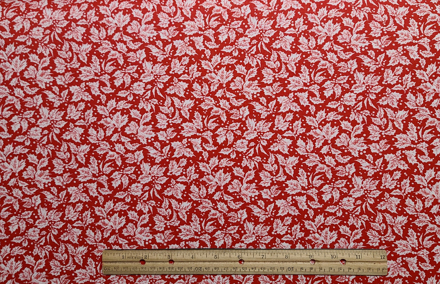 Textile Art & Film - Red Fabric / White Holly and Berry Print