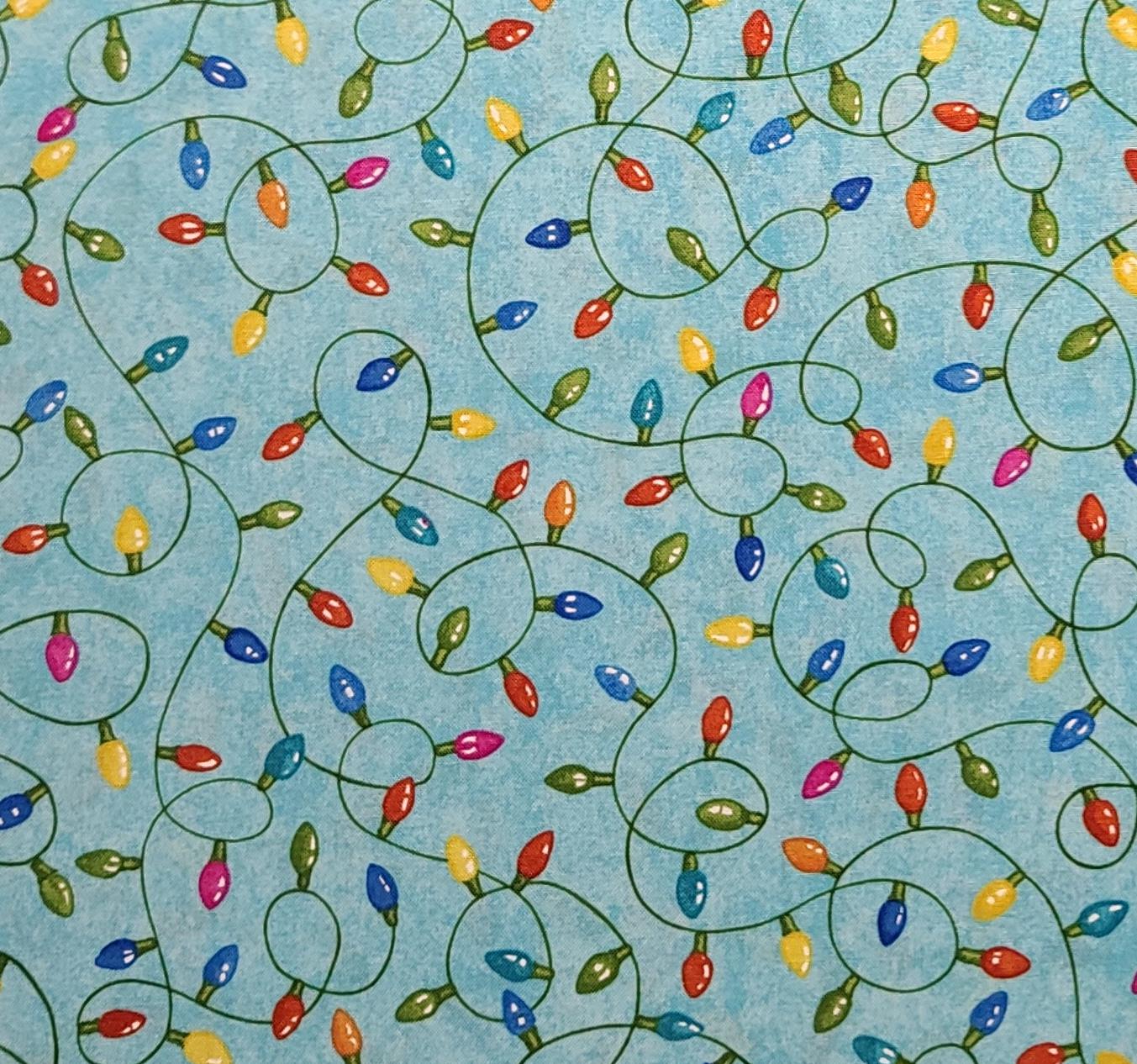 Best Tree on the Lot 21760 Ingrid Slyder Nutshell Designs Northcott - Bright Blue Tonal Fabric / Bright Pastel Christmas Light Strand Print