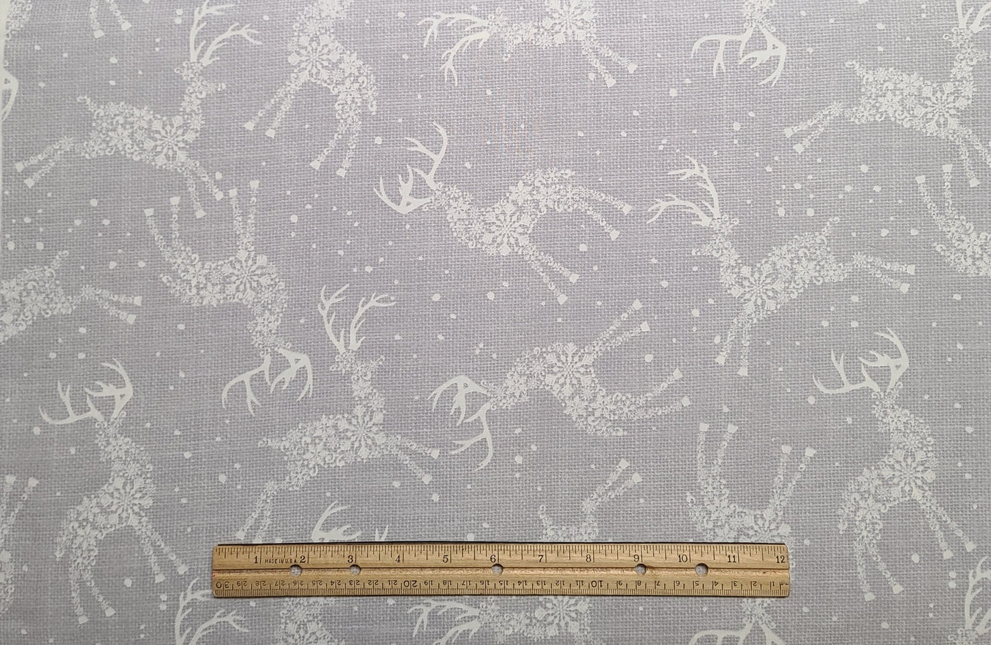 JoAnn Fabrics - Gray, White "Screen" Fabric / Snowflake Reindeer Print