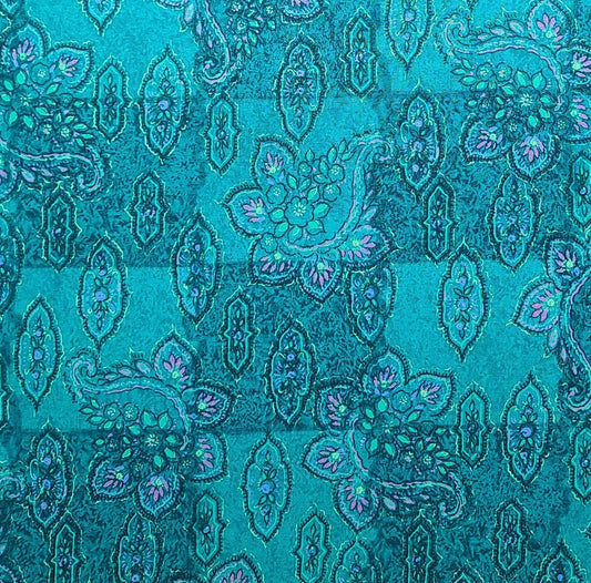 Peter Pan Fabrics - Teal Tonal Cheater Block Fabric / Floral Medallion Print