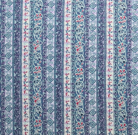 Classic Cottons 2000 - Blue, Pale Blue, Red Border Stripe Print Fabric