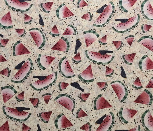 A Slice of Summer Teresa Kogut SSI - Tan Fabric / Watermelon, Ant, Blackbird Print