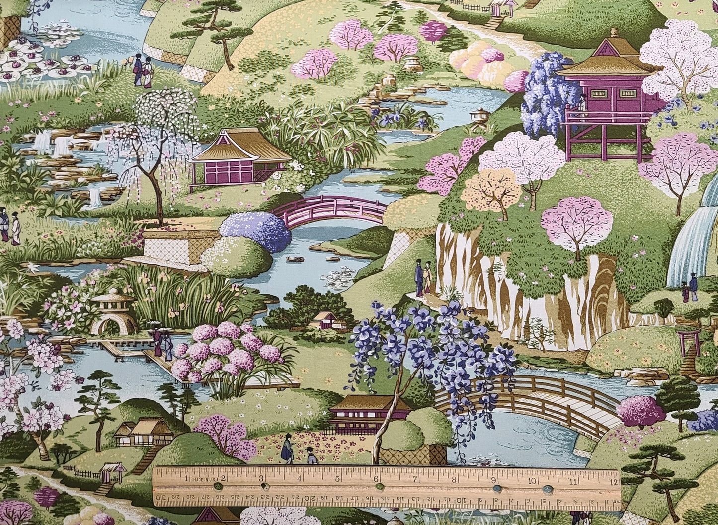 Andover Fabrics - Oriental Garden Print Fabric - Green, Purple, Lavender, Blue