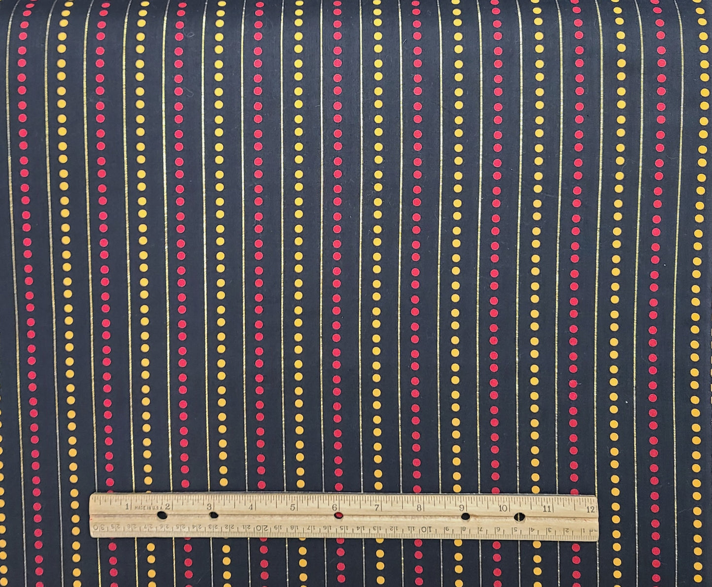 Vintage 36" WIDE Golden Thread Collection - Black Fabric / Red, Gold Border Stripe Print Fabric / Gold Metallic Thread