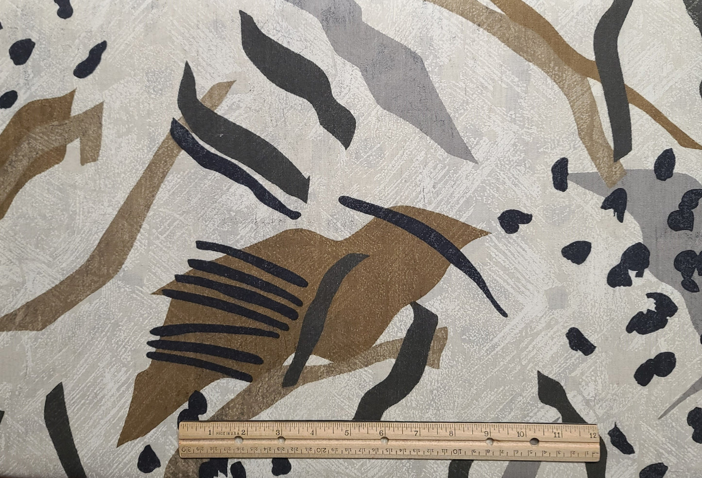 60" WIDE Cream, Khaki, Tan and Gray Tonal Fabric / Brown, Black, Gray Print