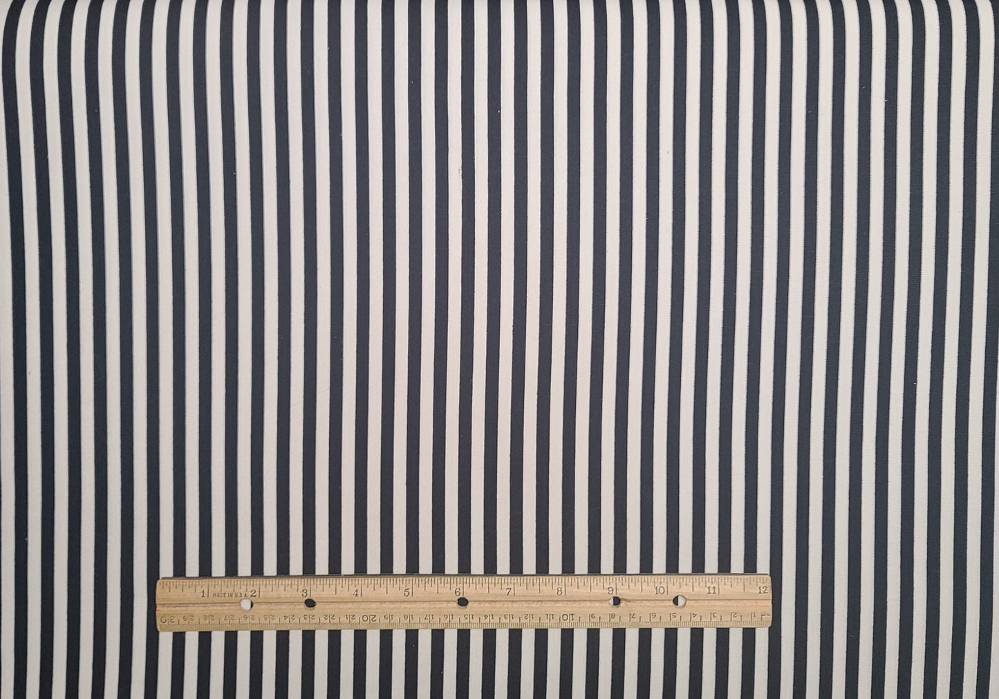 Black and White 1/4" Vertical Stripe (Parallel to Selvage) Fabric - Selvage to Selvage Print