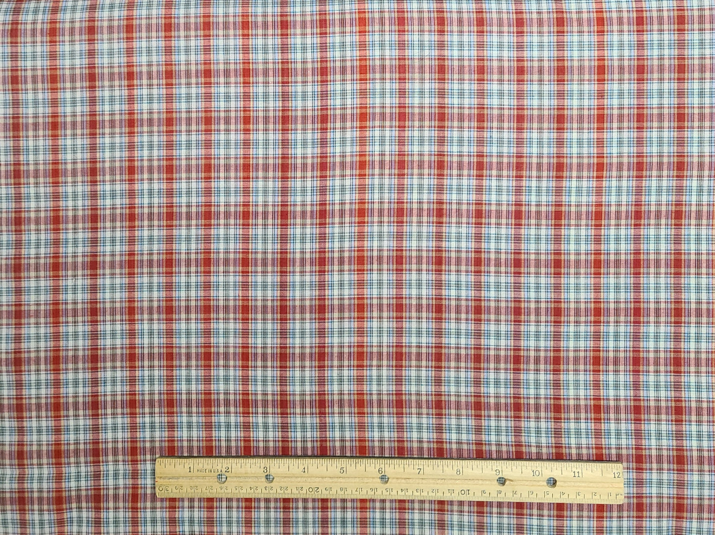 Vintage 45" WIDE White, Green, Blue Plaid Shirtweight Fabric