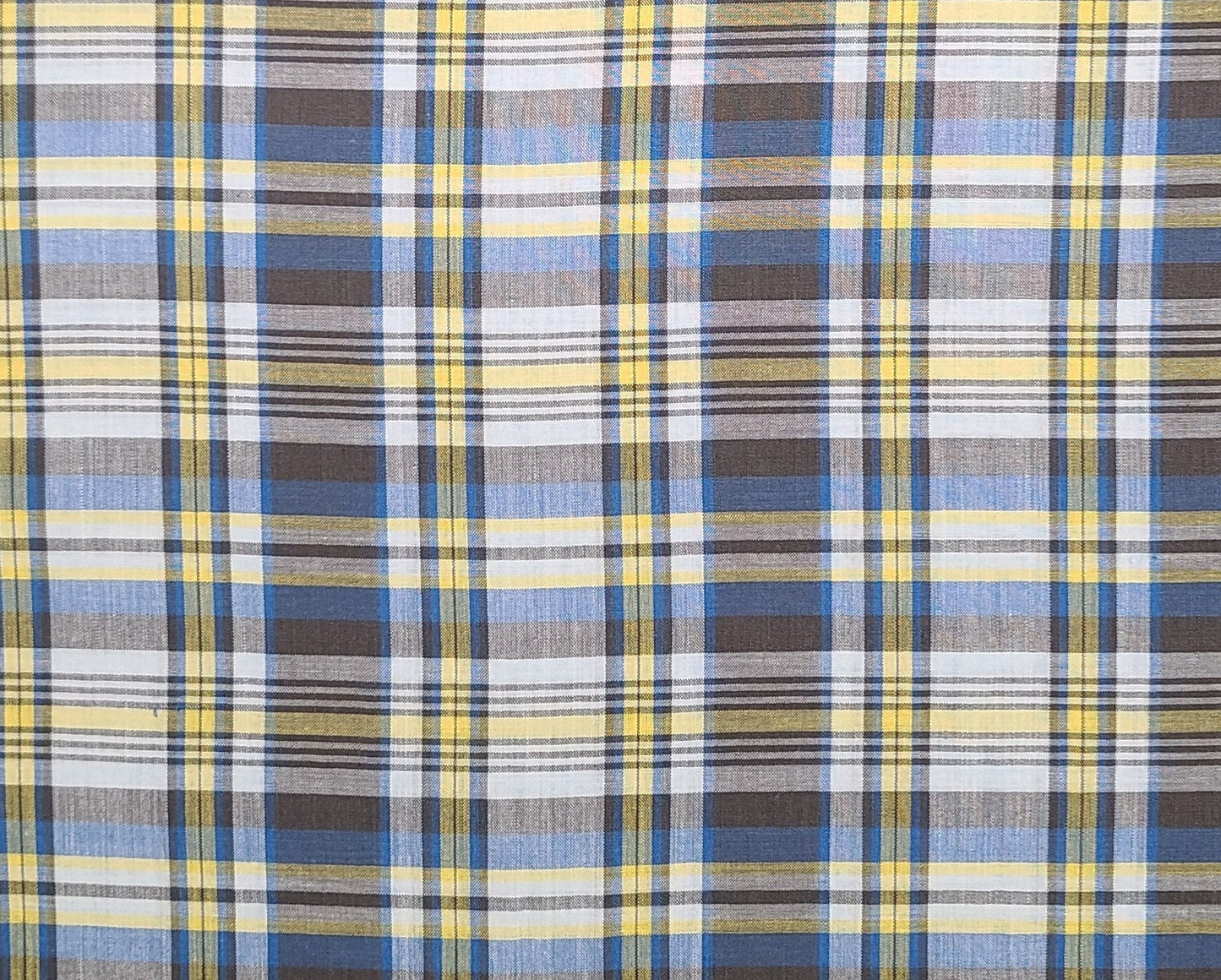 Vintage 45" WIDE Brown, White, Blue, Yellow Plaid Shirtweight Fabric