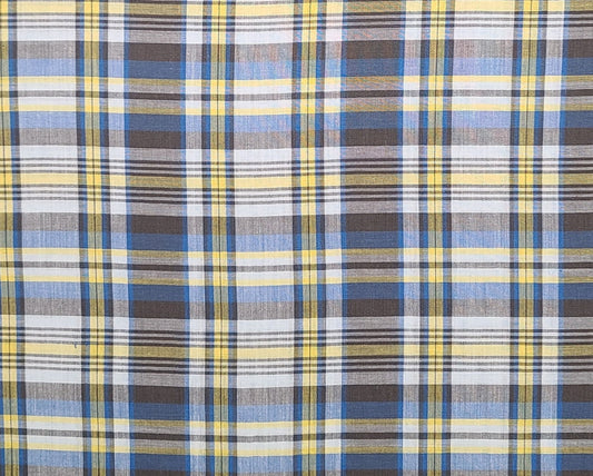 Vintage 45" WIDE Brown, White, Blue, Yellow Plaid Shirtweight Fabric