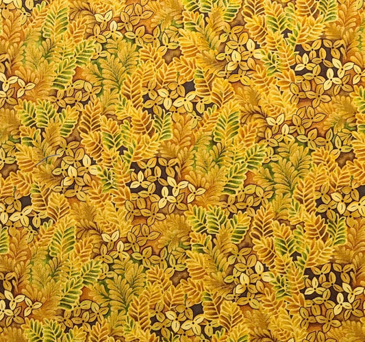 EOB - Watercolor Meadows Robert Kaufman D#4778 - Leaf Print Fabric / Brown, Gold, Green, Rust
