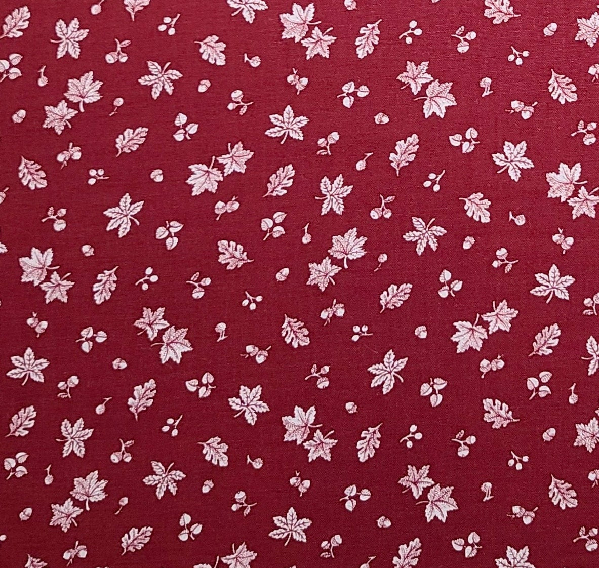 VIP Cranston Print Works - Burgundy Fabric / White Oak Leaf and Acorn Print