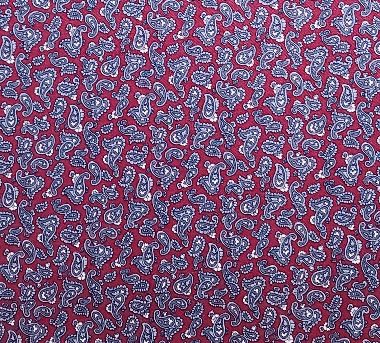 VIP Cranston Print Works - Burgundy Fabric / Blue and White Paisley Print