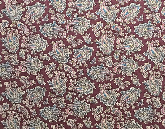 Maroon Fabric / Dusty Rose and Teal Paisley Print - Selvage to Selvage Print