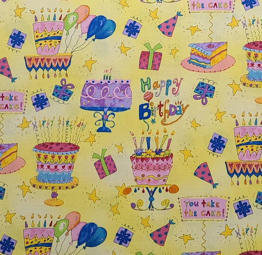 Jessica Sporn JoAnn Fabrics D#5839 - Bright Yellow Fabric / Birthday Print