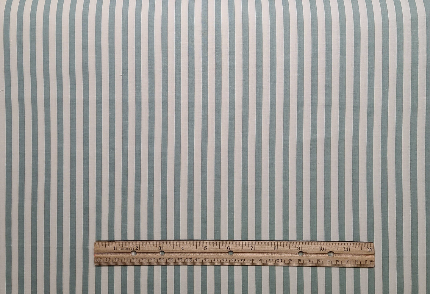 Sage Green and Ivory Border Stripe Print Fabric - Selvage to Selvage Print