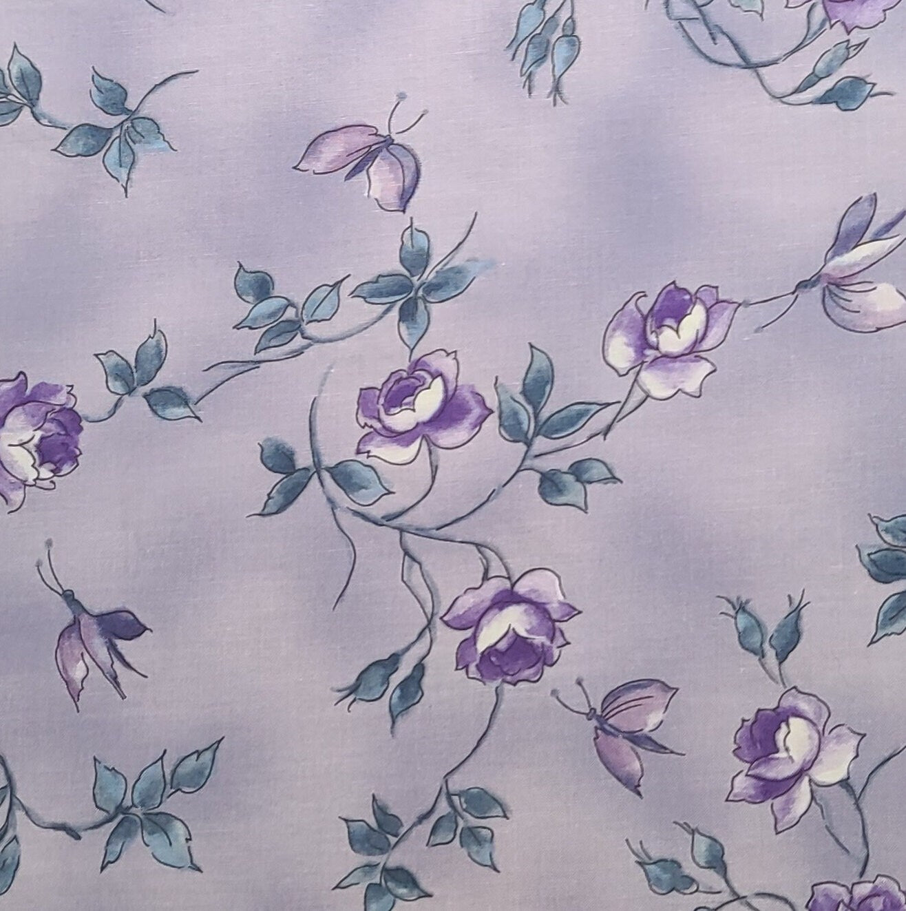 Atelier Collection by Kings Road - Lavender Tonal Fabric / Light Purple, White, Hunter Green Flower Print