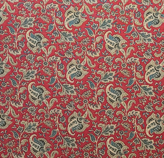 EOB - Joan Kessler for Concord Fabrics Inc - Red Fabric / Green, Tan Paisley Flower Print