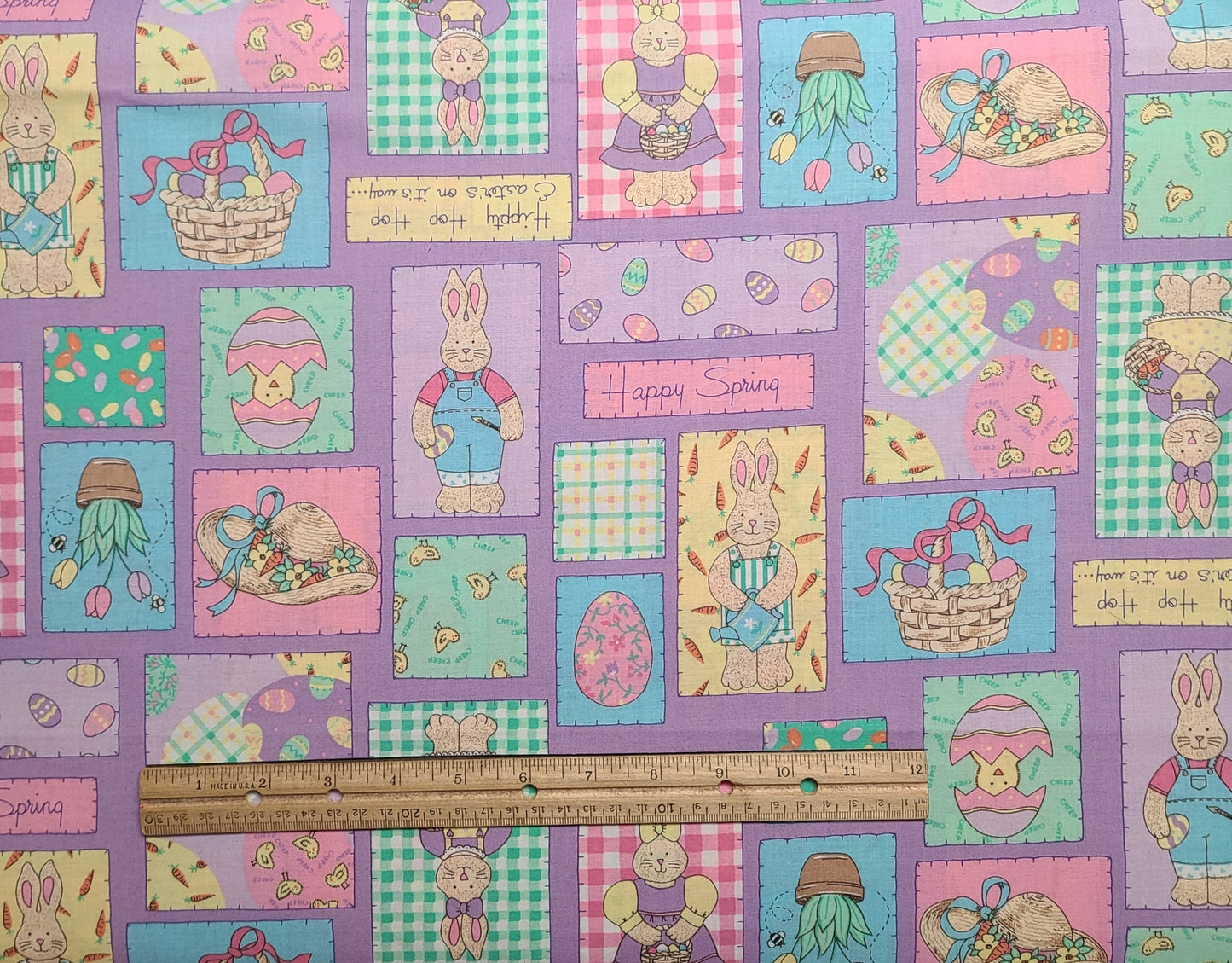 Light Purple Fabric / Happy Spring Applique Block Print