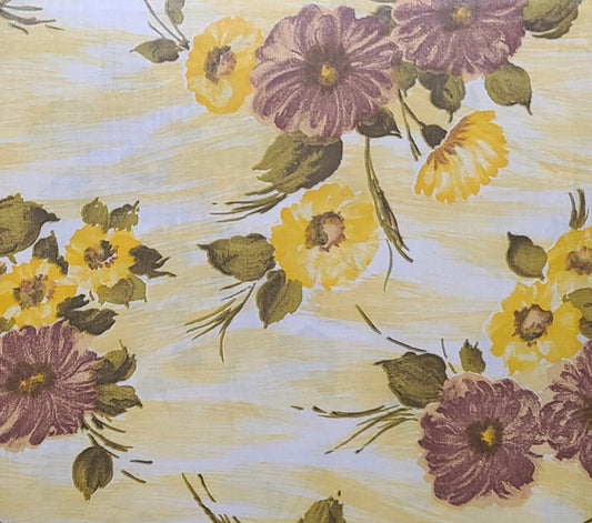 Vintage 36" WIDE White and Yellow Fabric / Large Yellow, Brown, Olive Green Floral Print - Selvage to Selvage Print