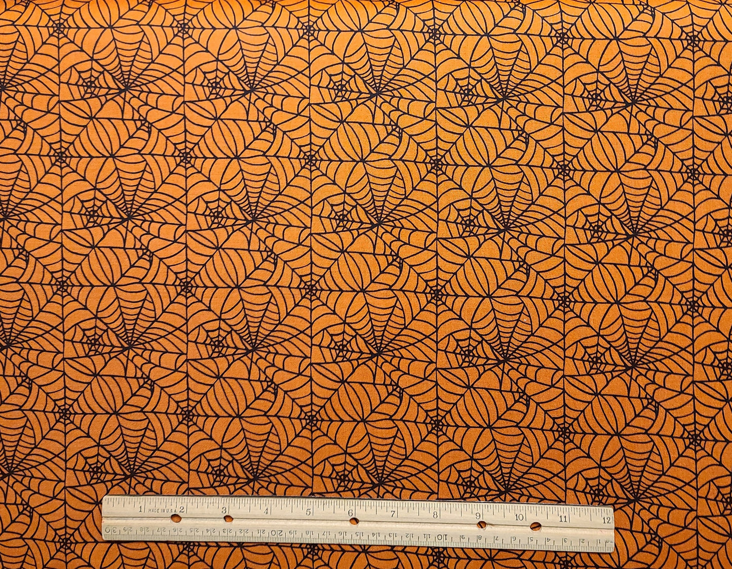 Riley Blake Designs Pattern C14622 Sophisticated Halloween by My Mind's Eye 2024 - Spiderweb Orange - Orange Fabric / Black Spiderweb Print