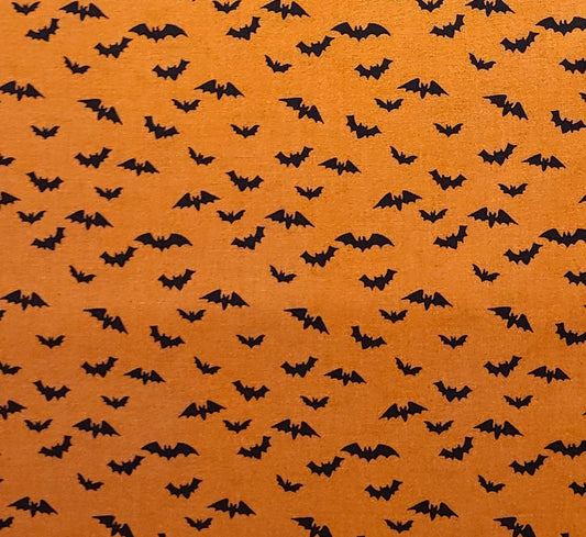 Riley Blake Designs Pattern C14625 Sophisticated Halloween by My Mind's Eye 2024 - Bats Orange - Orange Fabric / Black Bats Print