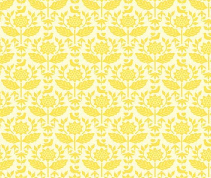 Riley Blake Designs Pattern C14632-SUN - Sunny Skies Style by Jill Finley - Sun - Yellow - Cream Fabric / Damask Pattern with Sunflowers