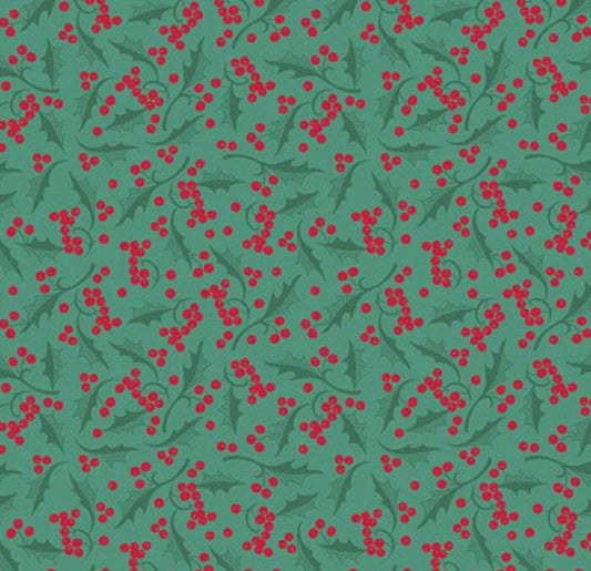 Riley Blake Designs Pattern C14845-PINE Merry Little Christmas by My Mind's Eye 2024 Holly Pine - Pine Green Fabric / Red Holly Print