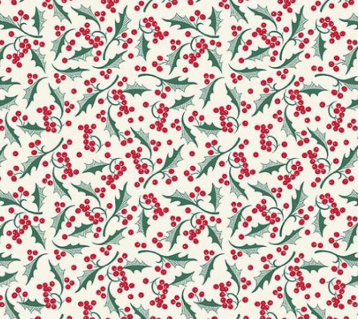 Riley Blake Designs Pattern C14845-CREAM Merry Little Christmas by My Mind's Eye 2024 Holly Cream - Cream Fabric / Green and Red Holly