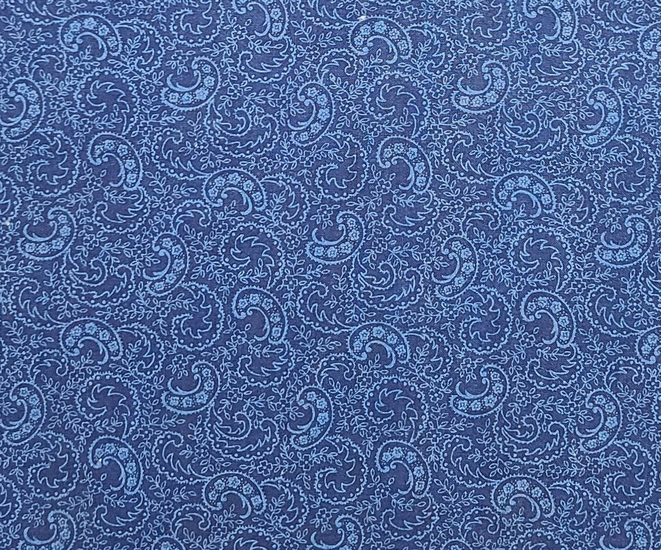 EOB - Dark Blue Tonal Paisley Print Fabric - Selvage to Selvage Print