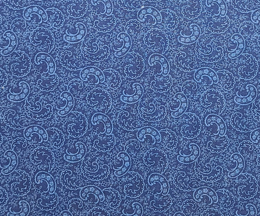 EOB - Dark Blue Tonal Paisley Print Fabric - Selvage to Selvage Print