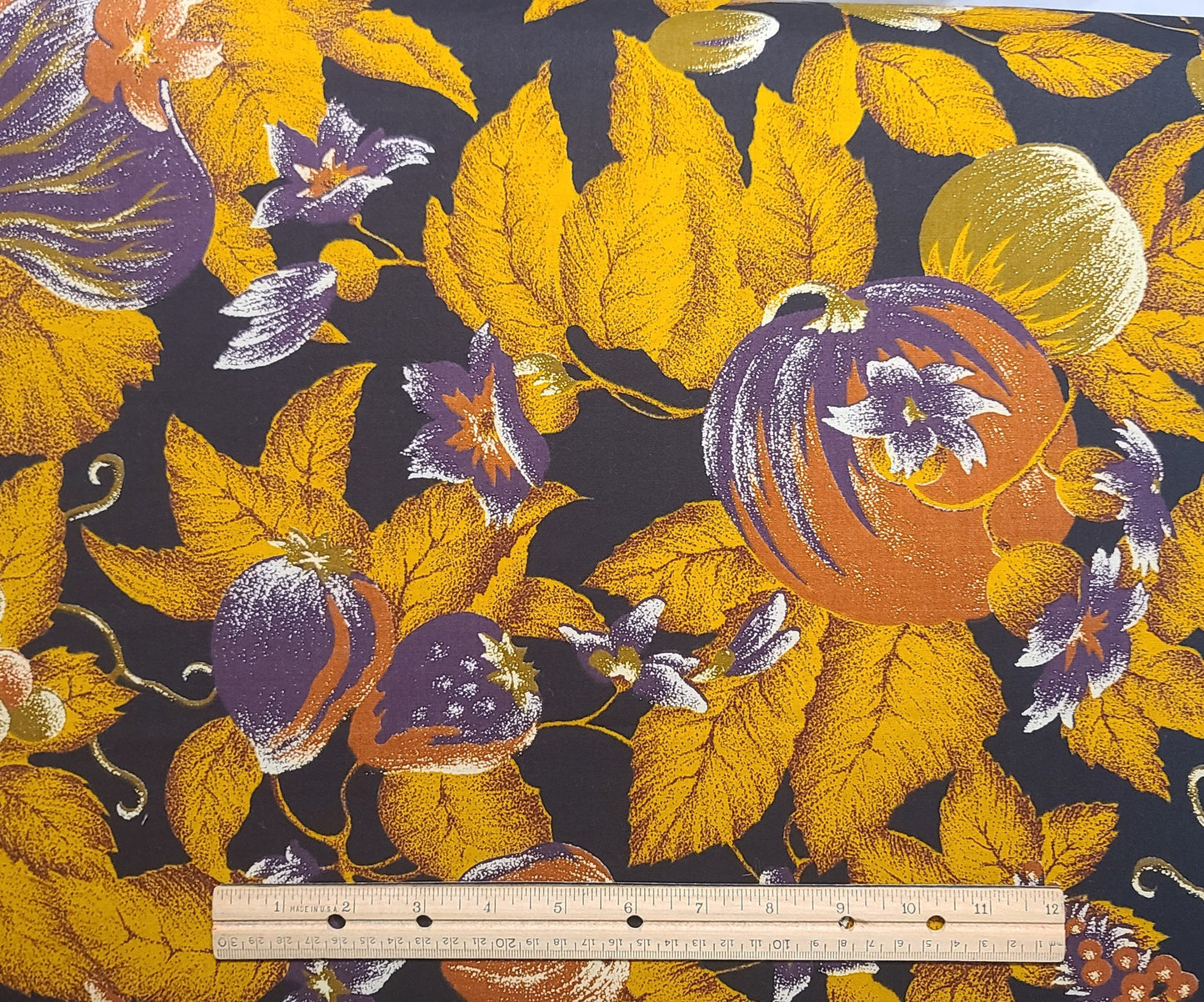 BATIK - Guaranteed Dutch Java Print 46658 Visco - Black Fabric / Gold, Orange, Purple Autumnal Fruit Print